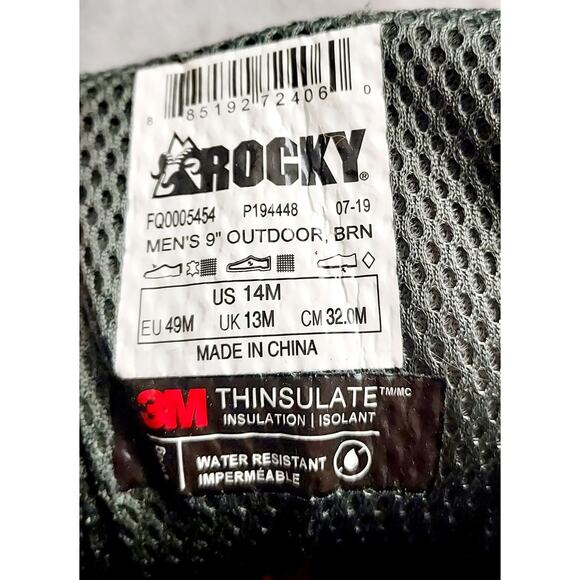 Rocky BlizzardStalker Waterproof Insulated Men's Winter Boot 9" Blk Brown Sz 14 - Picture 7 of 8